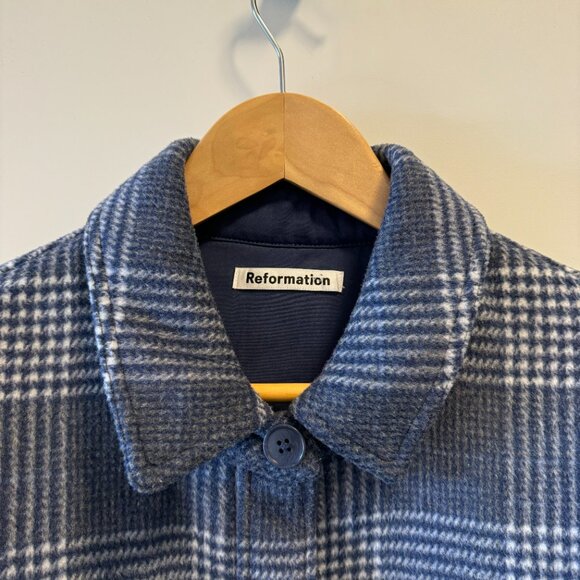 Reformation Giles Plaid Wool Shirt Jacket / Blue / M - Picture 5 of 16